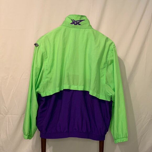 Vtg Asics Track Jacket Sz Med Full Zip Lime Green Purple Vented Lg Logo 1990's - Picture 2 of 10